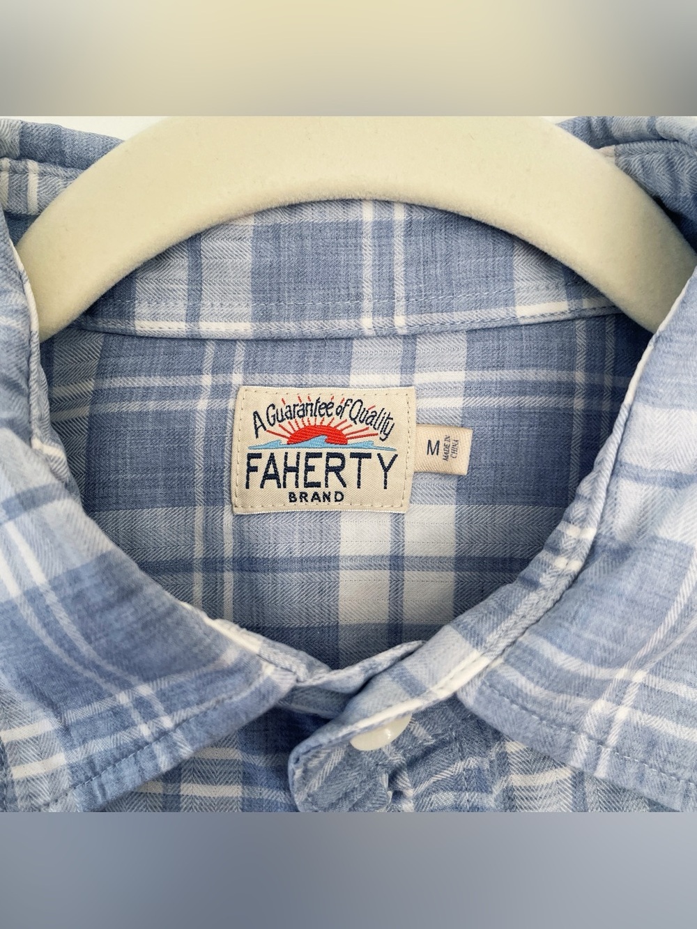 Faherty Plaid Button Up Shirt Ventura Steel Heather Long Sleeve Mens Medium Blue - Picture 5 of 11